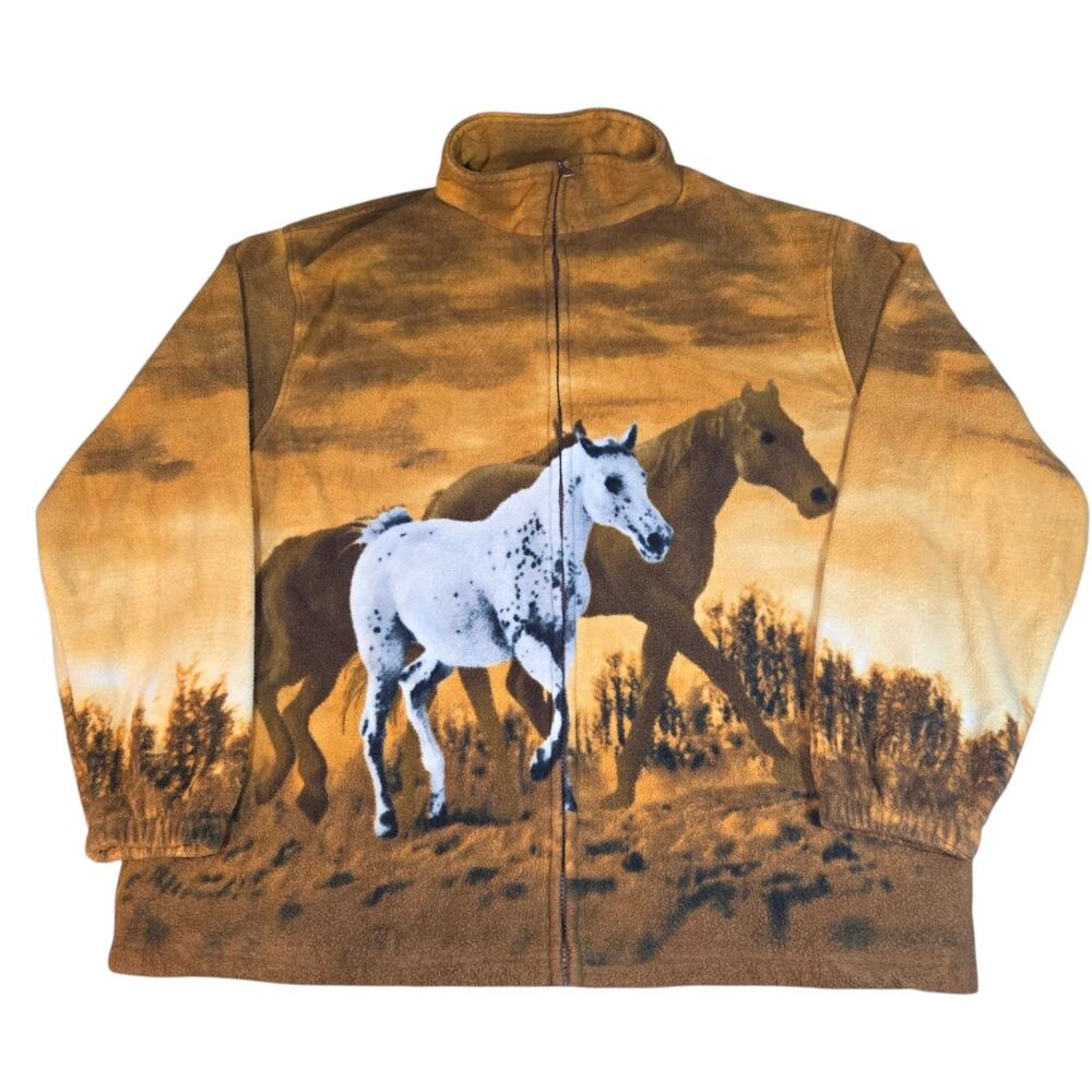 Trail Crest Full Zip Fleece Jacket Adult Size 2XL Horse Western All Over Print